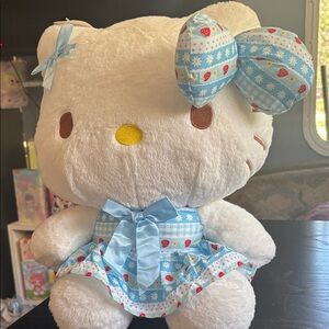 Hello kitty White Plush Toy with Blue Dress and Bow with blanket inside